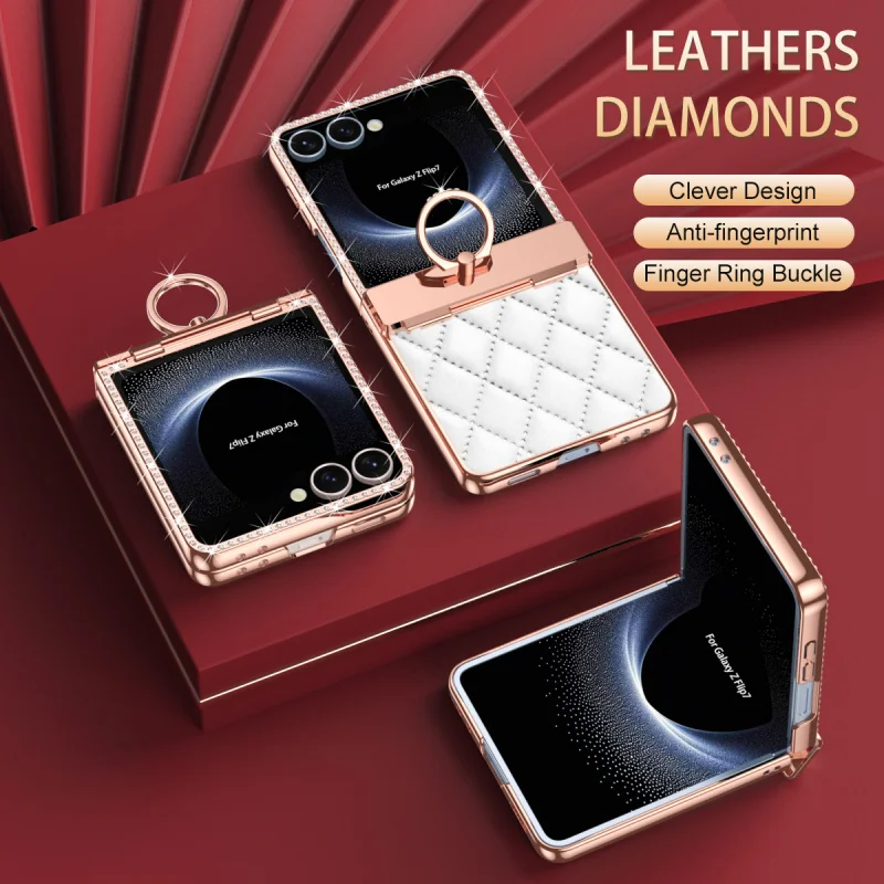 

Высококачественный кожаный складной чехол на петлях для телефона Samsung Galaxy Z flip 7 с кольцом Защитный чехол Samsung Galaxy Z flip 7