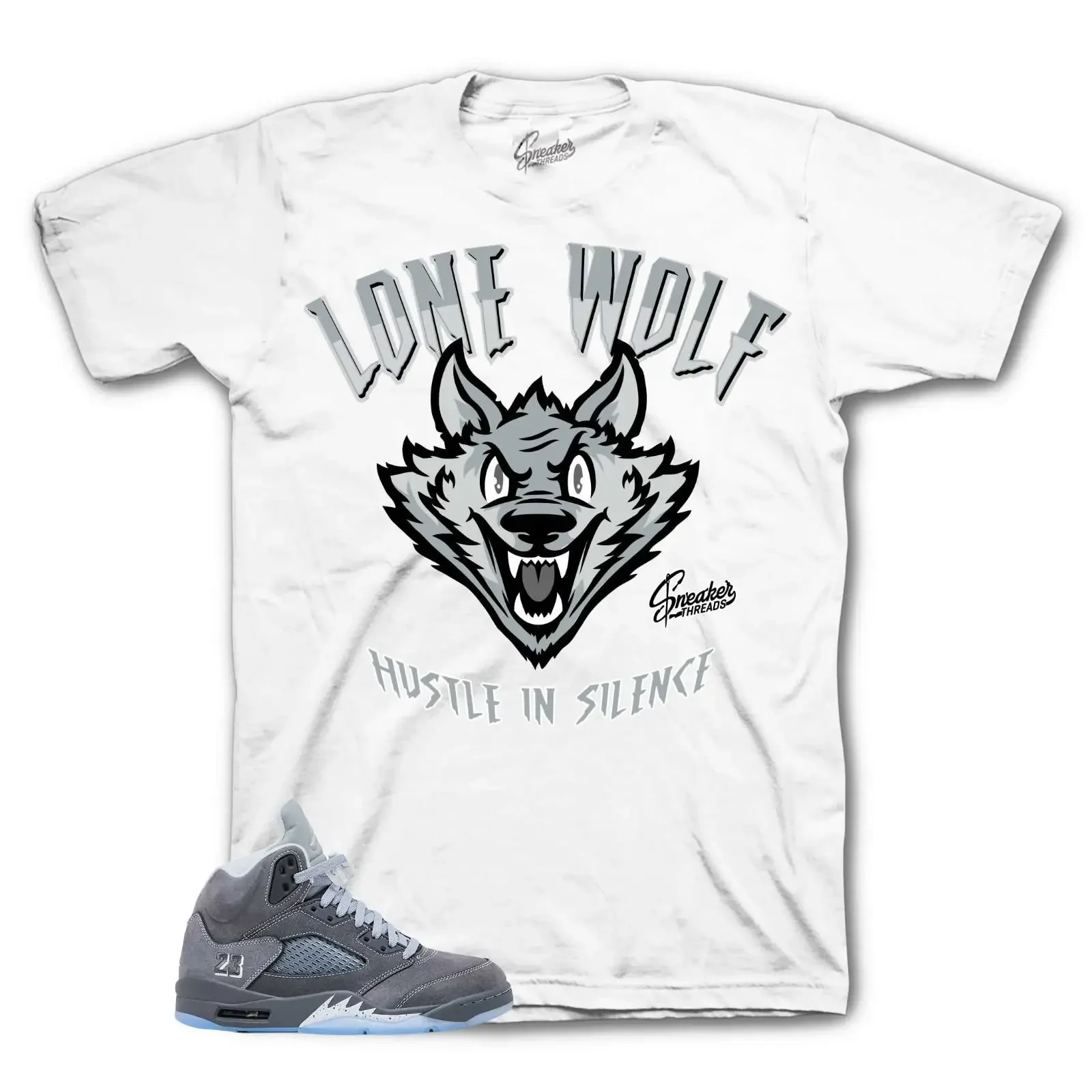 T Shirt To Match AJ Retro 5 Gray Wolf Lone vintage Washed Stretched homme Soft Casual designer clothes graphic fashion Slightly