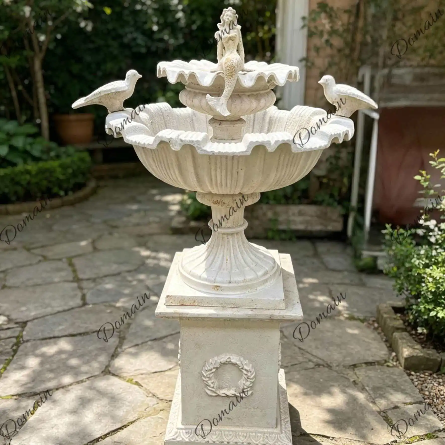 Cast Iron Bird Bath Feeder Planter Base Fountain Waterfall Ornament Garden Decoration