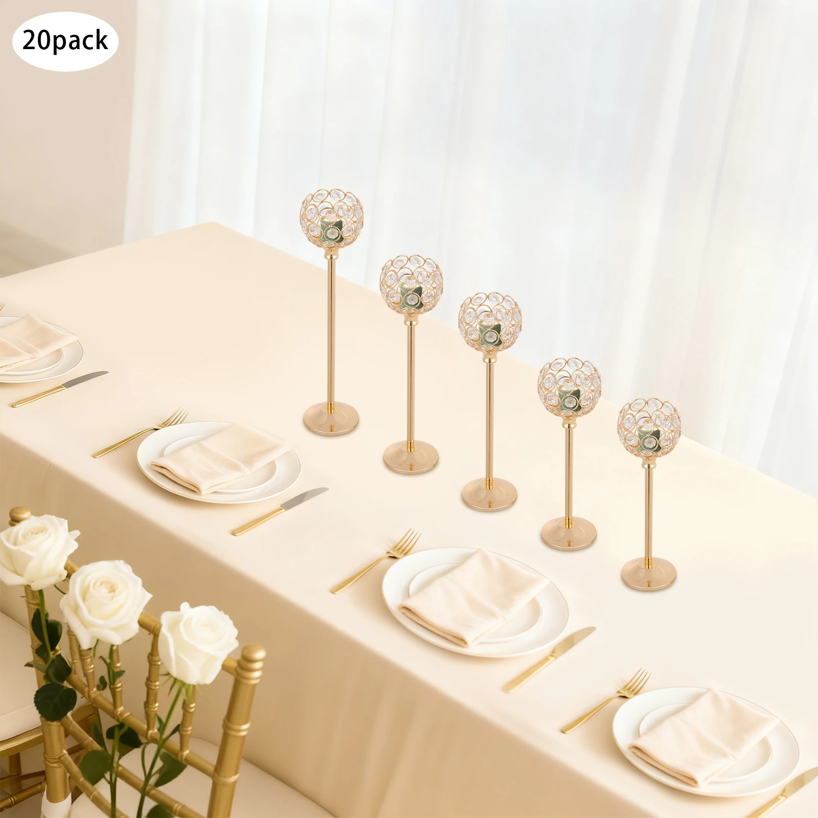 

10/20Pcs Glass Candle Holders Set, Modern Decorative Taper Candle Holder for Wedding Table Centerpiece, Silver/Gold
