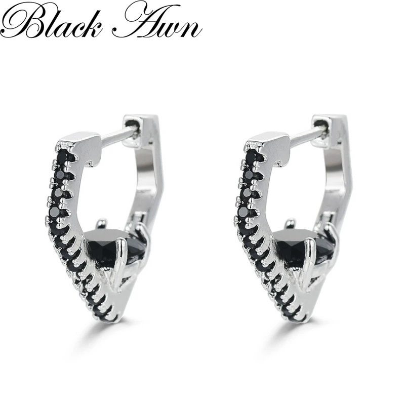 

Black Awn 2025 New Hoop Earrings for Women Classic Silver Color Trendy Spinel Engagement Jewelry I348