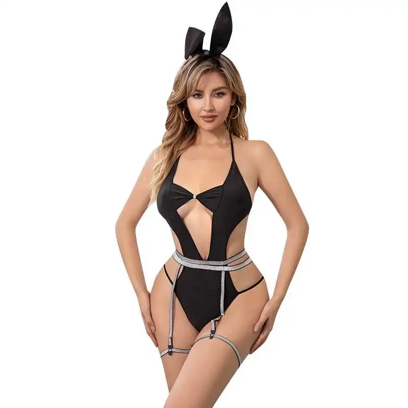 ชุดเปลือยหลังคล้องคอสุดเซ็กซี่สำหรับผู้หญิงชุดปาร์ตี้คลับชุดบอดี้สูทเด็กผู้หญิงกระต่ายสวมบทบาทแบบเสื้อผ้าวันฮาโลวีน