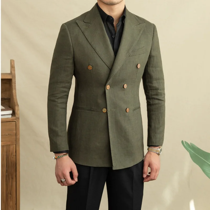flaxen-double-breasted-slim-fit-suit-jacket-versatile-notched-lapel-blazer-multiple-colors-men's-formal-single-breasted-wedding