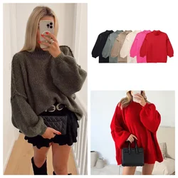 New autumn and winter round neck pullover sweater for women fashionable and versatile blogger's same style loose casual lazy st