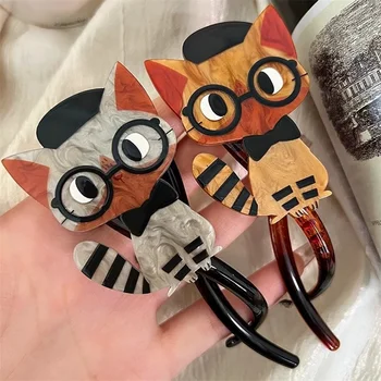 Pinces à cheveux en forme de dessin animé en forme de chat, filles pour filles, pince acrylique, porte-crabe, barrettes en épingle à cheveux, accessoires de mode pour femmes 8 meilleures barrettes à cheveux de chat en vente - No 1