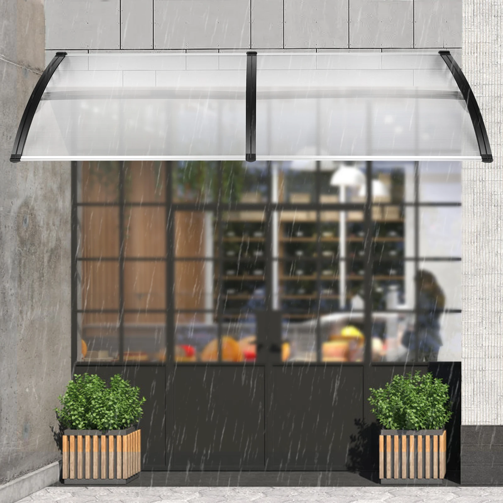 2026 Neu 90x200cm Wandmontierte Bogenförmige Überdachung aus Klarem Polycarbonat PC Moderne Design-Markise Wetterfester Sonnenschutz Regenschutz für Außenterrassen B1 Flammhemmend – Detail 14