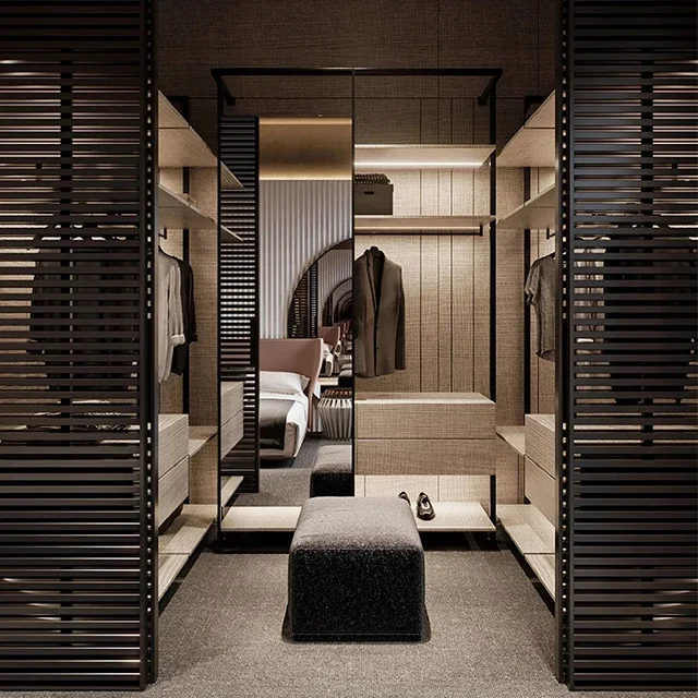 Modern Luxury Wardrobe Closet with Custom Glass Door and LED Light Graphic Design Solutions Available