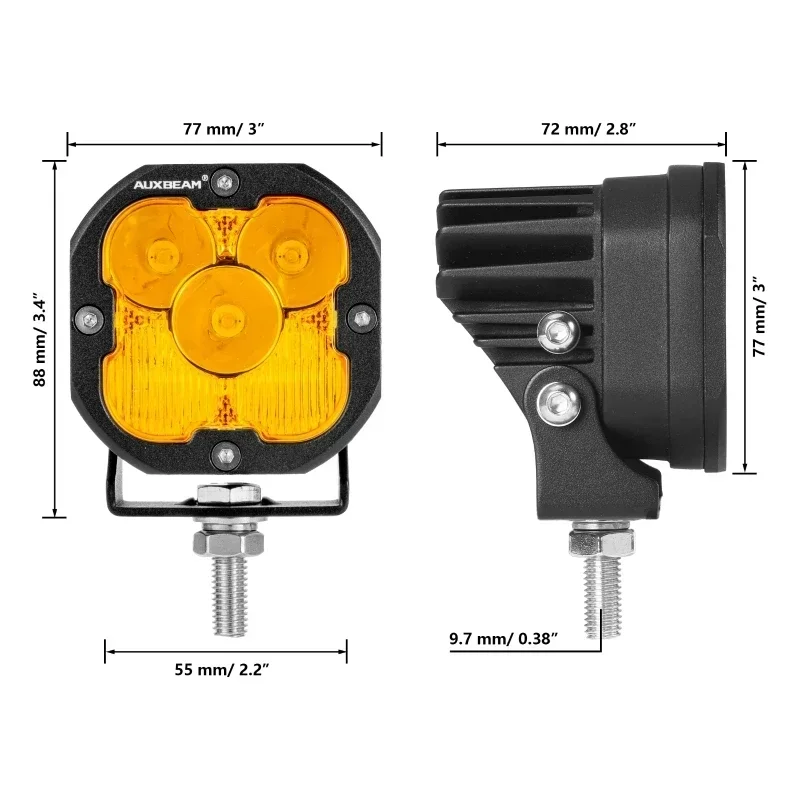 Auxbeam 3 Inch 80W LED Work Lights Driving Light Pods with DT Harness for Truck Pickup Offroad (Amber&White)