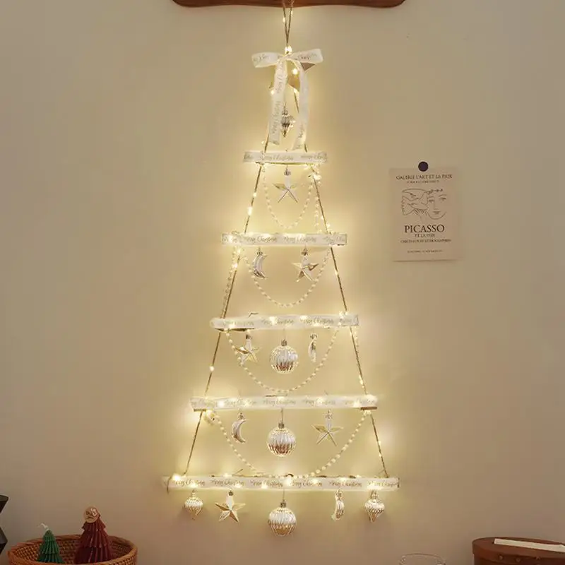 Christmas Decorations Wall Light Wooden Hangable Flat Wall Mounted Christmas Tree Christmas Scene Decoration Window Home Decor