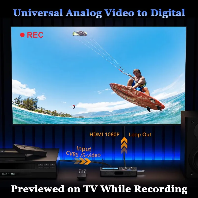 CVBS S-Video 720P Analog To MP4 1080P Digital Video Converter AV Video Recorder Box Capture Card for VHS DVD Cassette Tapes