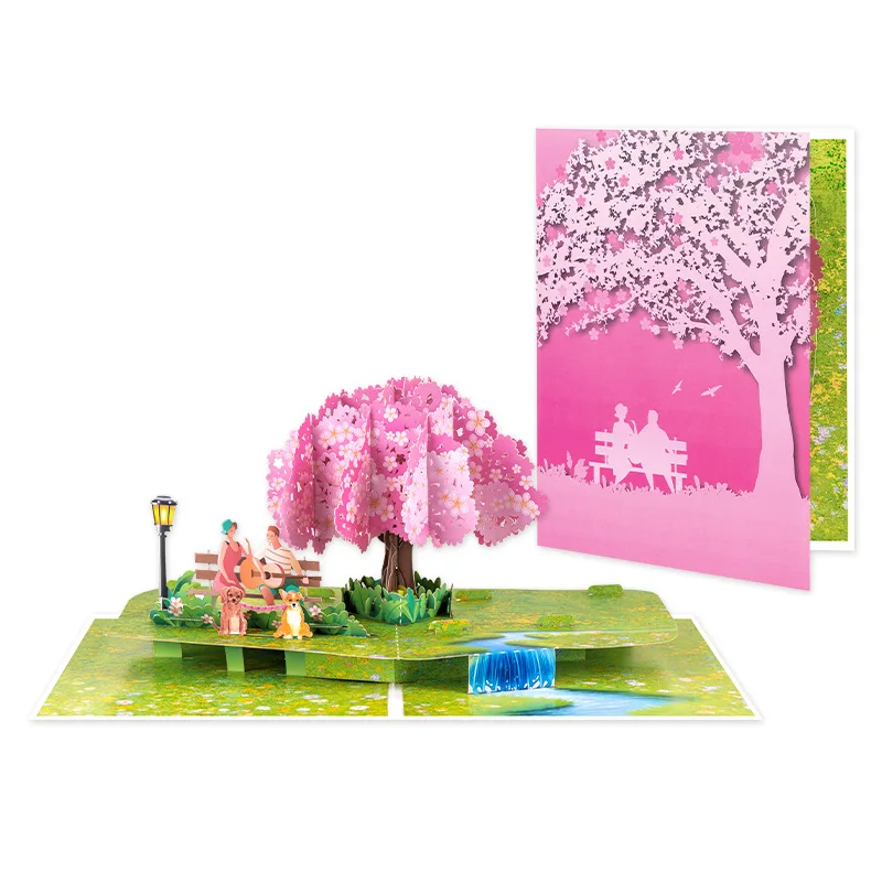 

2Pcs 2026 New Valentine's Day Card 3D Pop-Up Card Handmade Gift Couple Under the Tree by the Stream