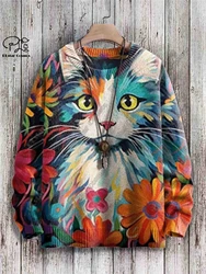 PLstar Cosmos-suéter con estampado 3D de animales, suéter feo con patrón de gato, divertido e informal, M-5 de invierno