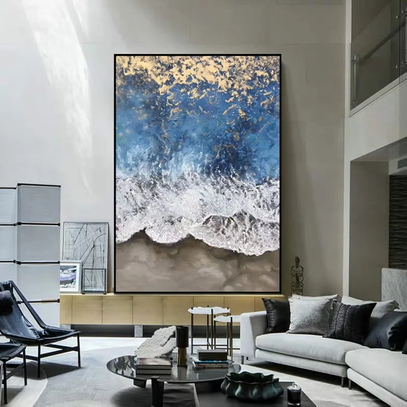 

Hand-painted Hotel Decorative Modern Wall Acrylic Art Canvas Picture Seascape Artwork Sea Wave Abstract Oil Painting Unframed