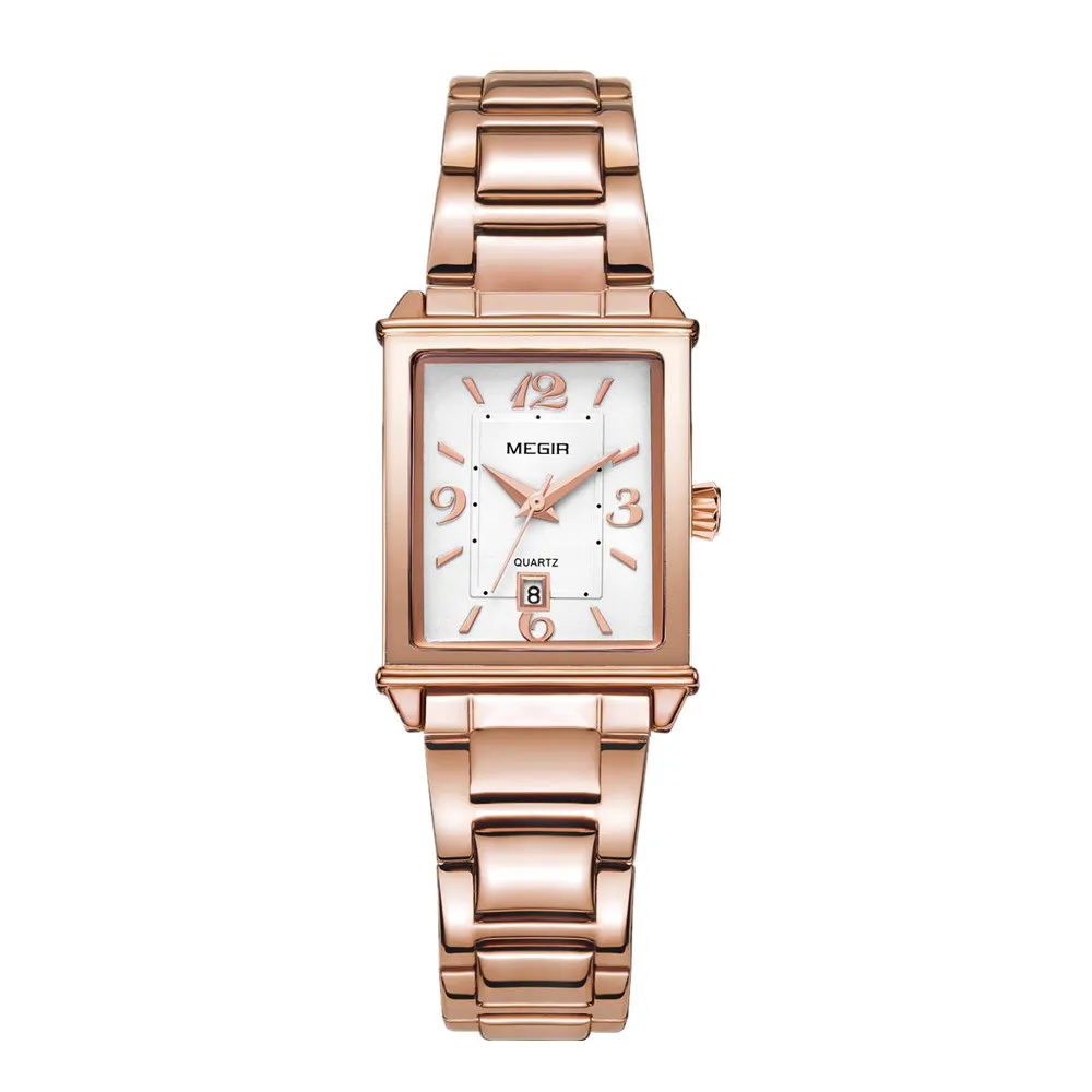 

MEGIR 1079 Elegant Simple Women's Watch Rose Gold Stainless Steel Band Calendar 3 ATM Waterproof Ladies Quartz Watches