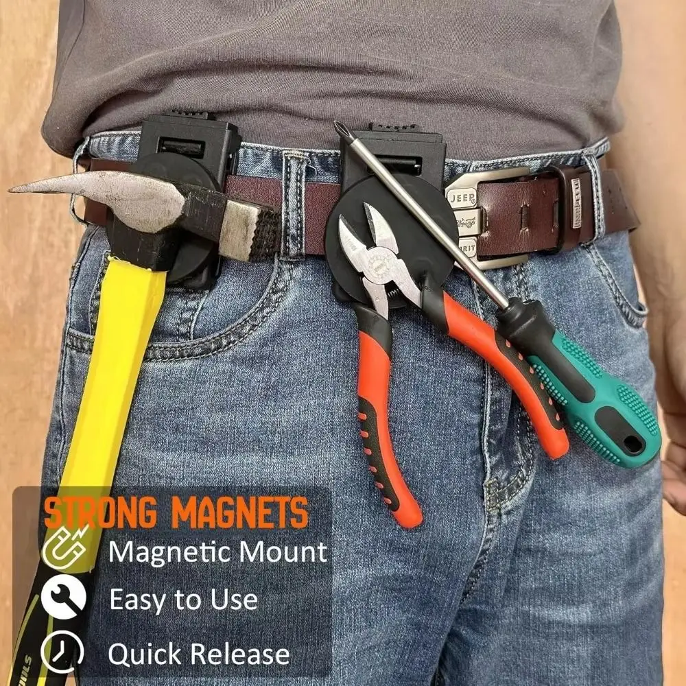 

Non-Slip Tool Belt Clip Quick Access Detachable Magnetic Tool Holder Strong Magnetic Push Button Lock Adjustable Belt Buckle