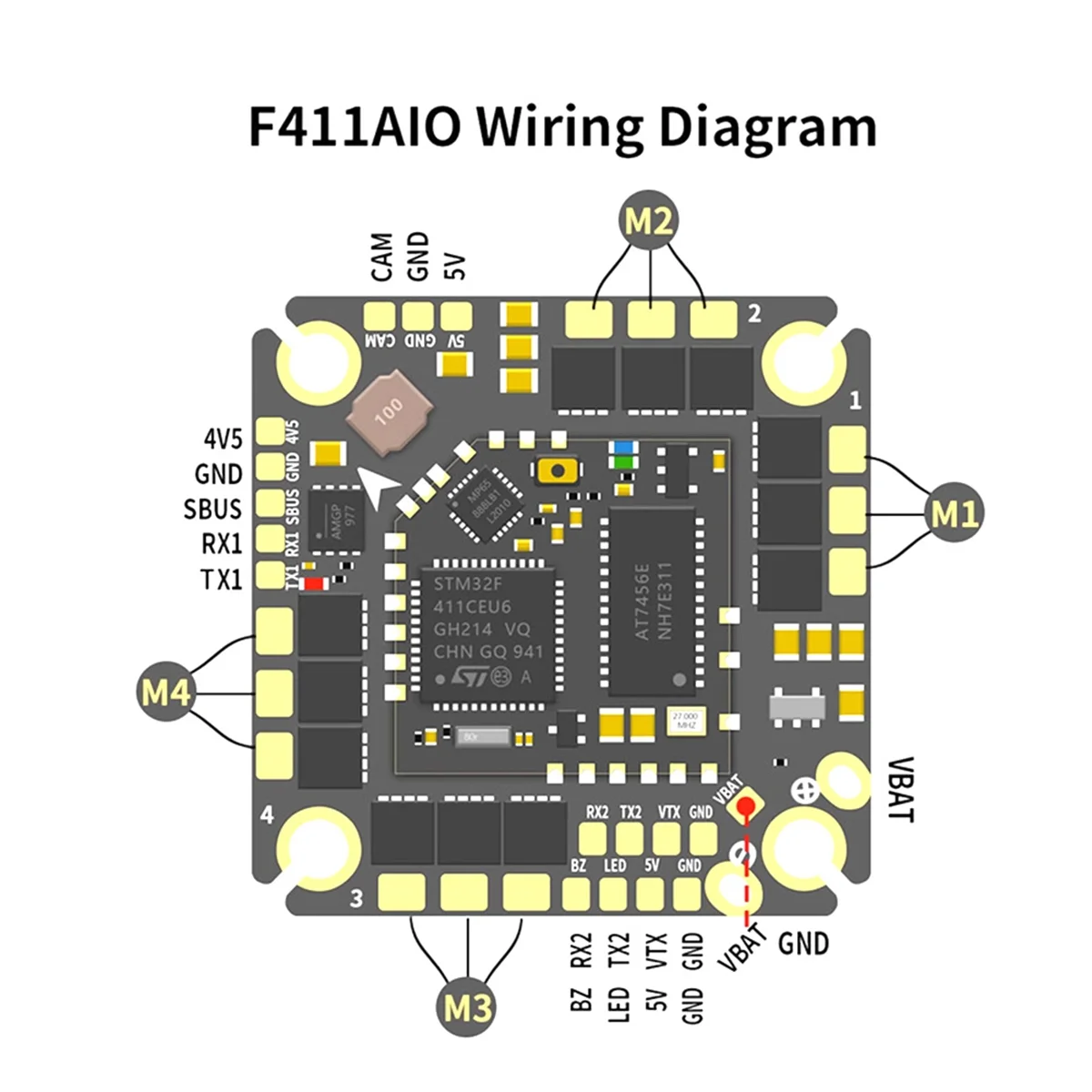 

Flight Controller ESC F411 AIO Flight Controller with MPU6500, 45A BLHELI S BLS ESC, 2-6S, for 25.5-26.5MM FPV Racing Drones