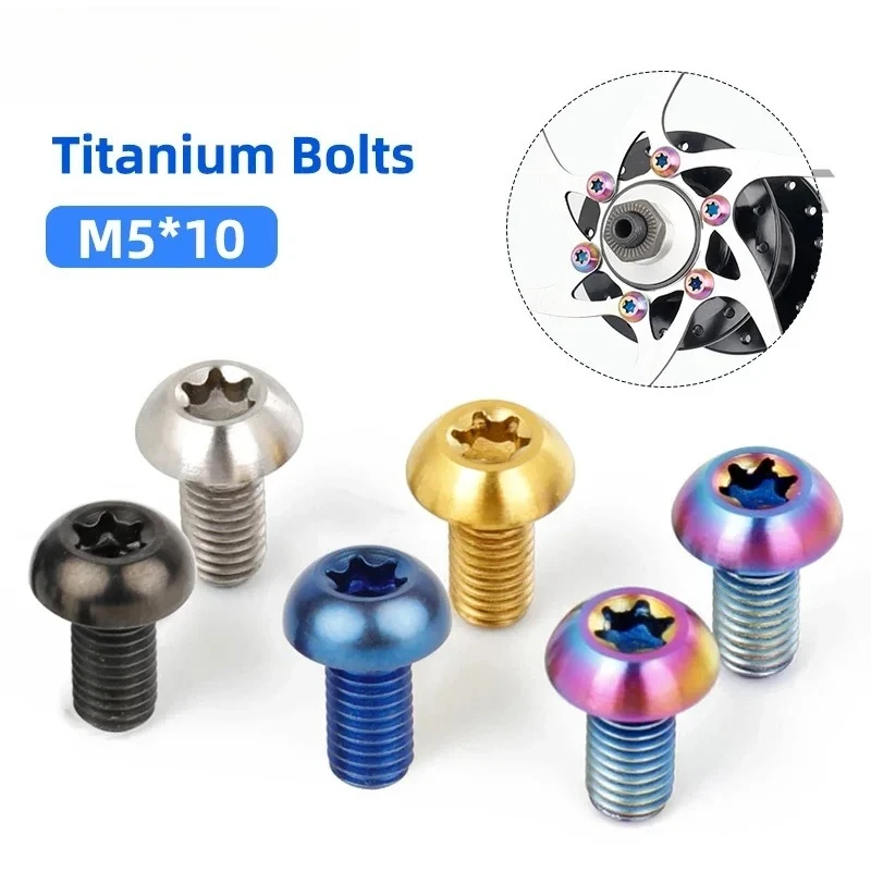 6Pcs Titanium Bike Disc Brake Rotor Screw M5x10mm T25 Torx Head Ultralight TC4 Road Bike Fixing Bolts Cycling Parts