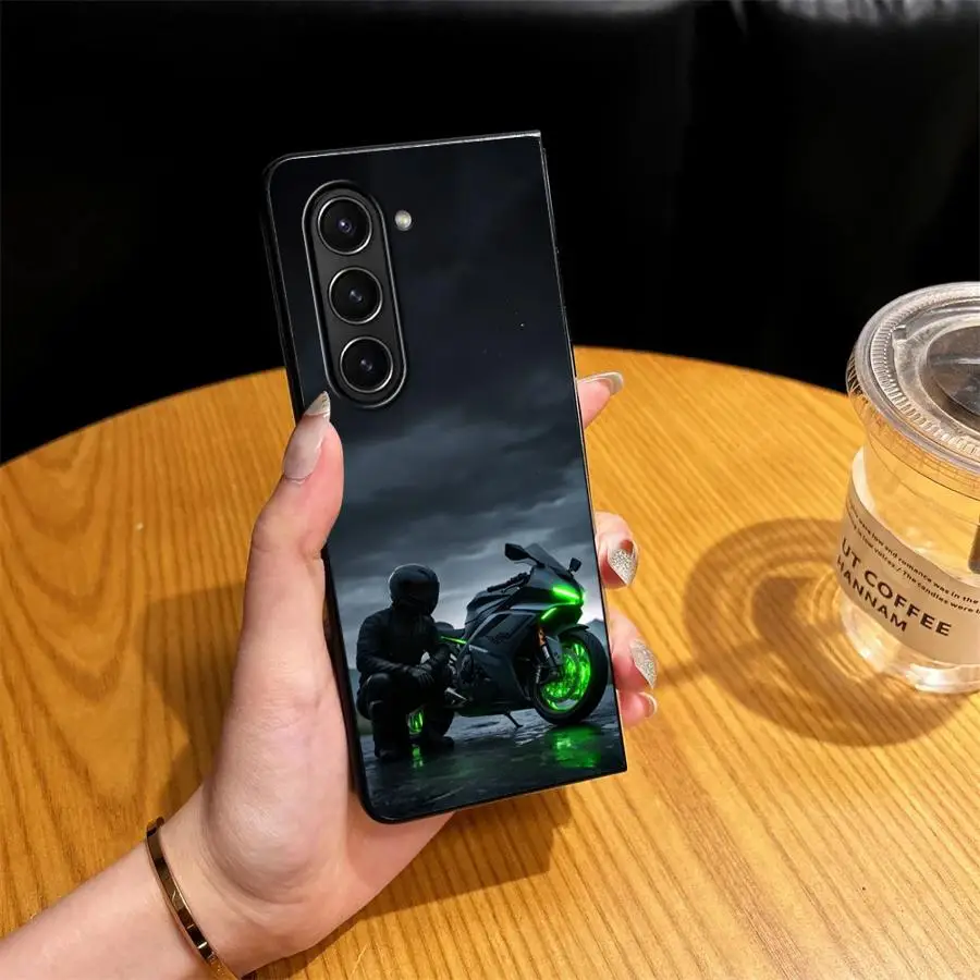 Green Neon Motorcycle Phone Shell Funda Case for Samsung Galaxy Z Fold 8 Ultra ZFold5 ZFold7 ZFold4 ZFold6 ZFold3 Z Fold 7 6 5 4