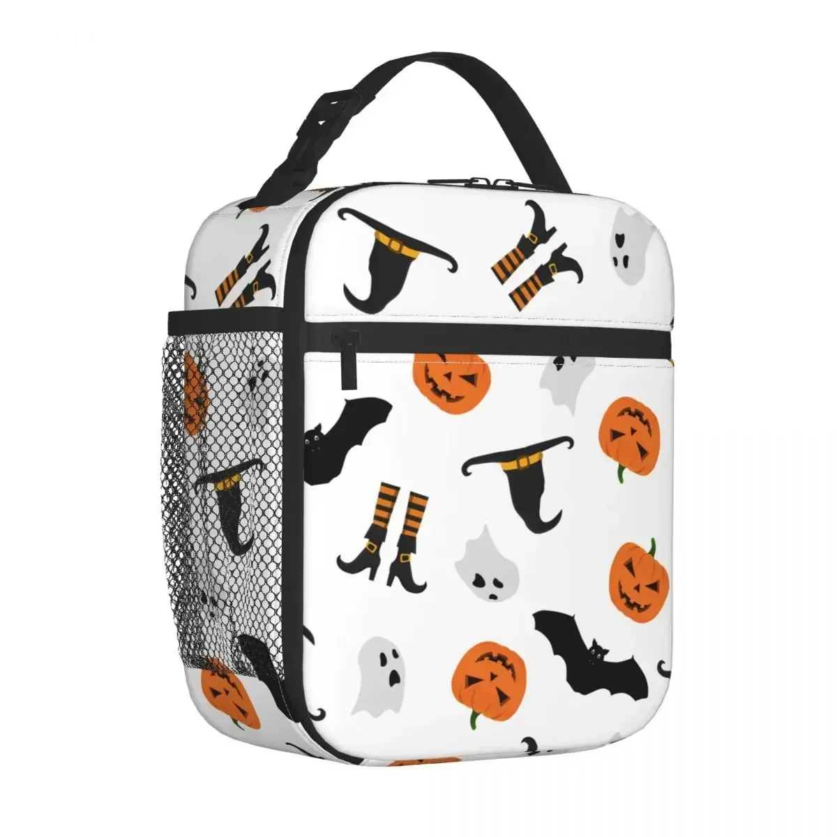 Halloween Pumpkins Bats Witch Pattern Insulated Lunch Bags Portable Lunch Container Cooler Bag Tote Lunch Box Work Food Handbags