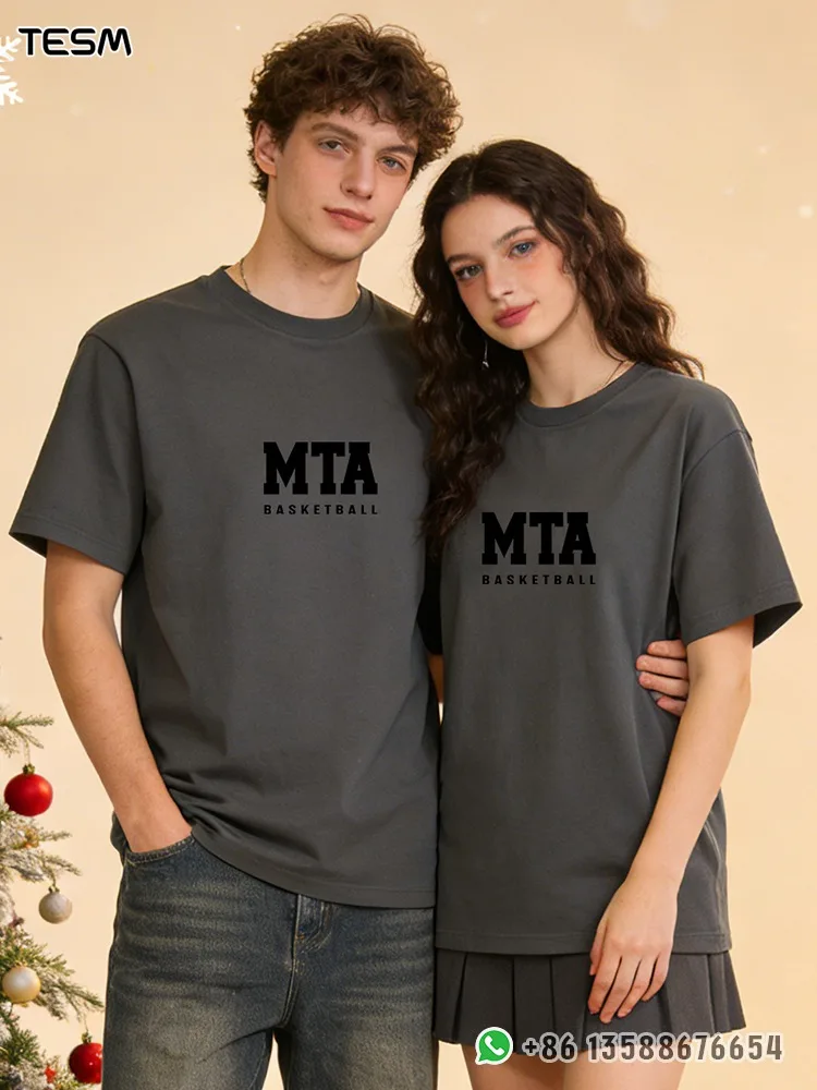 TESM Men Gray Cotton T-Shirt Men Women Summer Streetwear Fashion Short Sleeve Couple Parent-Child Casual  Cotton Tee