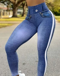 Hose frauen mode 2022 neue mode casual Denim Look Drucken Hohe Taille Bauch-steuer Butt Lift Leggings frauen tbottom sportliche