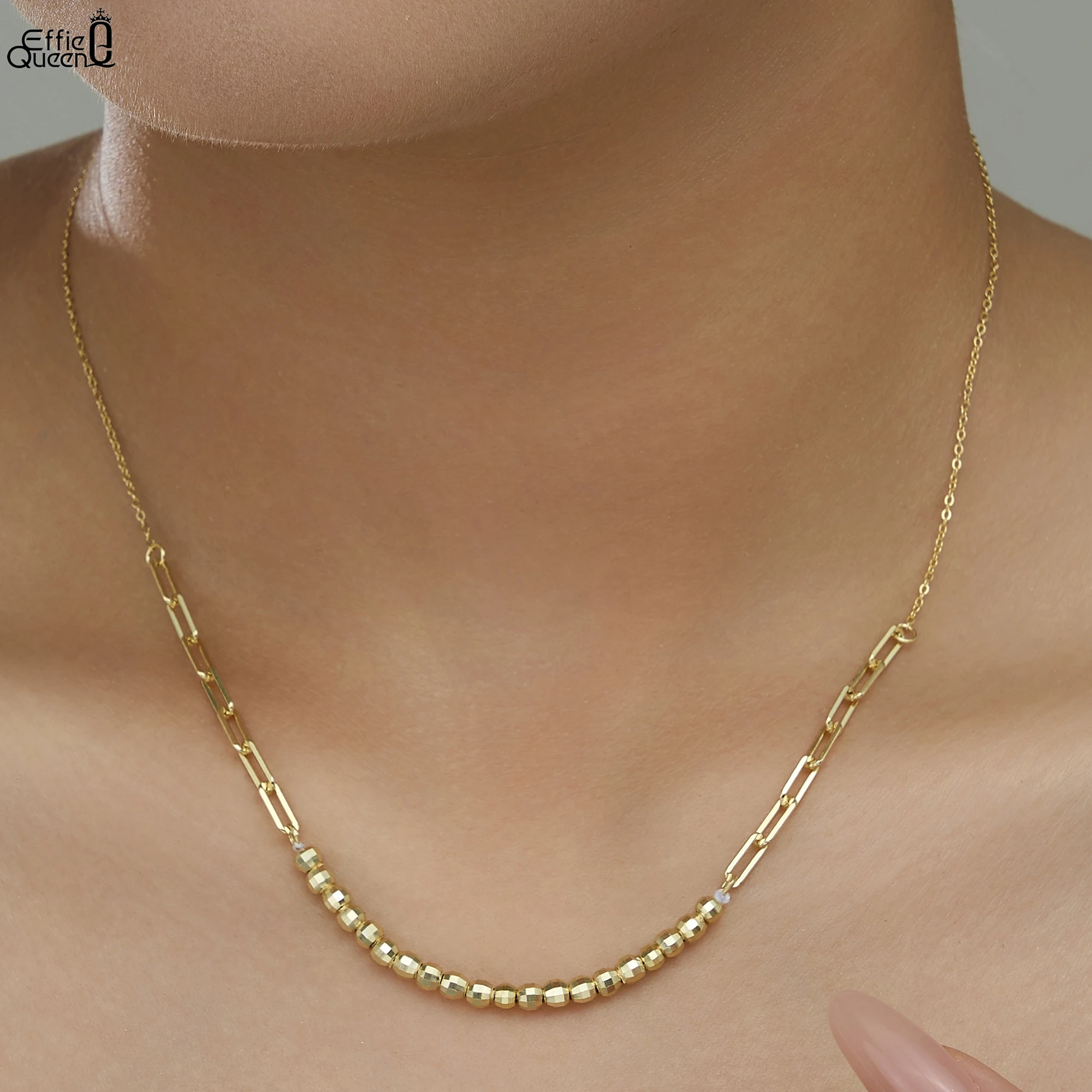 

Effie Queen, натуральное серебро 925 пробы, 14-каратное золото, бусины, шариковая нить, колье, ожерелье, скрепка, цепочка, банкетные украшения для женщин, подарок APN57