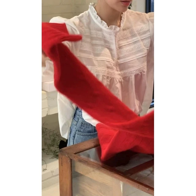   Micaot Love~ Wiosna 2024 Damska Długa Sukienka Patchworkowa Stójka Koronkowe Wykończenie Drewniane Uszy Falbanka Słodka Sukienka