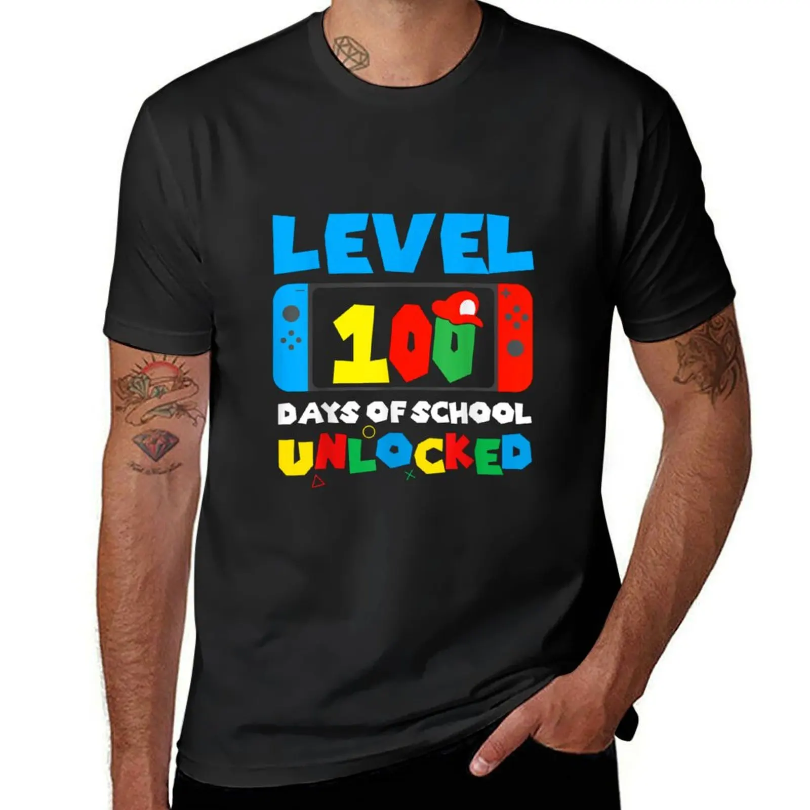 

Level 100 Days Of School Unlocked Video Games Boys ghirl Gamer T-Shirt T-Shirt vintage clothes fruit of the loom mens t shirts
