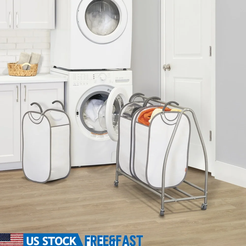

Rolling Laundry Sorter with 3 Compartment Bags Wheels Easy Access Odor Control Heavy Duty Metal Frame Collapsible Storage