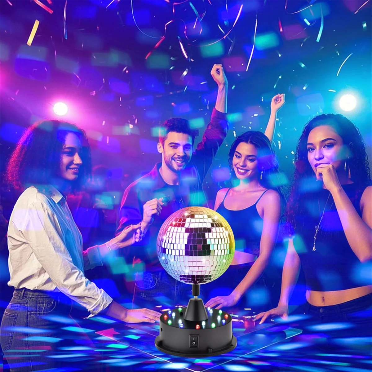 A180P Rotating 5in Disco Ball Party Lights with Remote, 6-12RPM Adjustable Disco Ball,18 LEDs DJ Light,Hanging and Table 2 Use