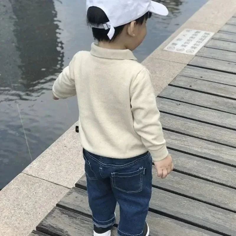 

Boys' Sweater Knitwear 2023 Spring And Autumn New Children's Comfortable Loose Polo Small Lel Knit Sweater Baby Boy's Base Shirt