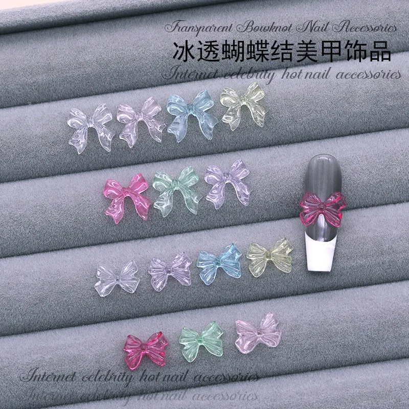 100PCS transparent 3D Acrylic Nail Art Bow Charms Accessories Clear Resin Part For Nails Decoration Manicure Supplies Material