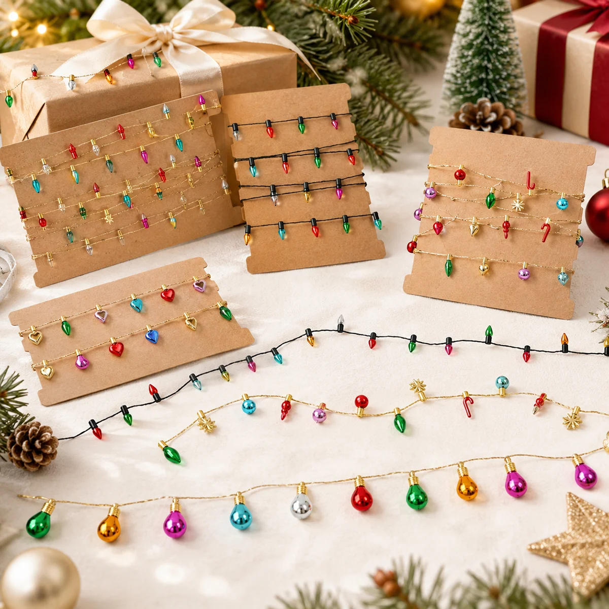 Mini Christmas Faux Bulb Garland Colorful Ornament String Dollhouse Miniature Tree Xmas DIY Holiday Decoration Craft Accessories