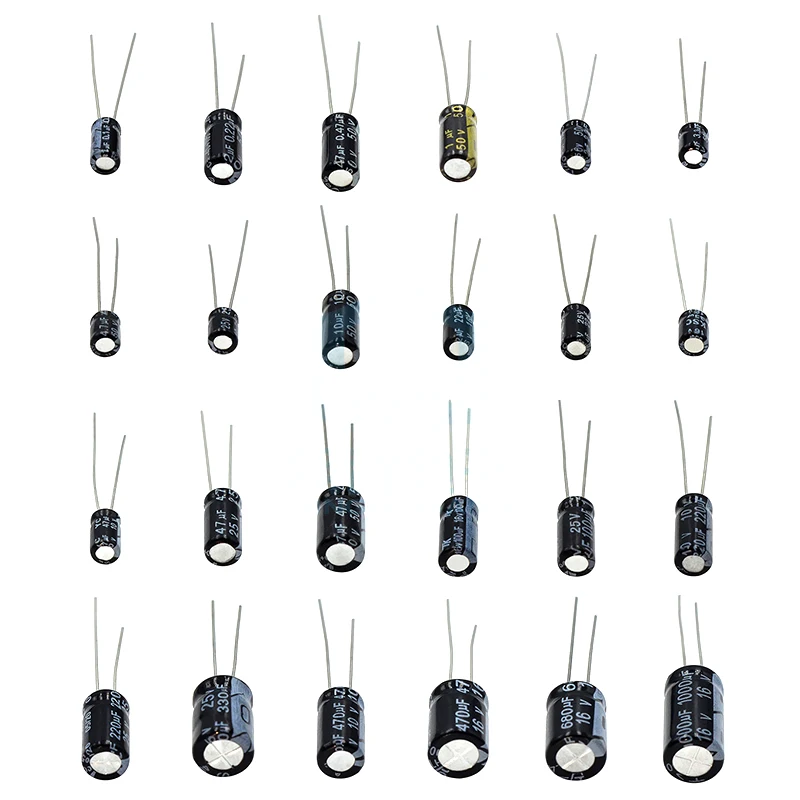 Condensadores electrolíticos de aluminio, kit surtido de condensadores electrolíticos de mezcla de 10-50V, caja de almacenamiento, 24 valores, 500