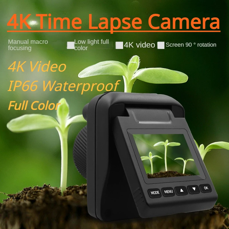 Waterproof Time Lapse Camera, Construction Timer, Outdoor Courtyard Plant Survey, Night Vision, Full Color, IP66, 4K