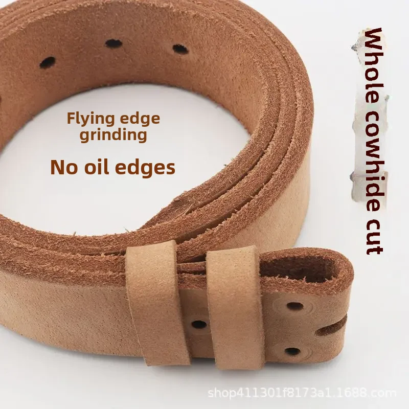 حزام جلد البقر النقي للرجال اللون الأصلي طبقة واحدة حزام من الجلد بدون مشبك رأس مسمار مصقول جودة عالية