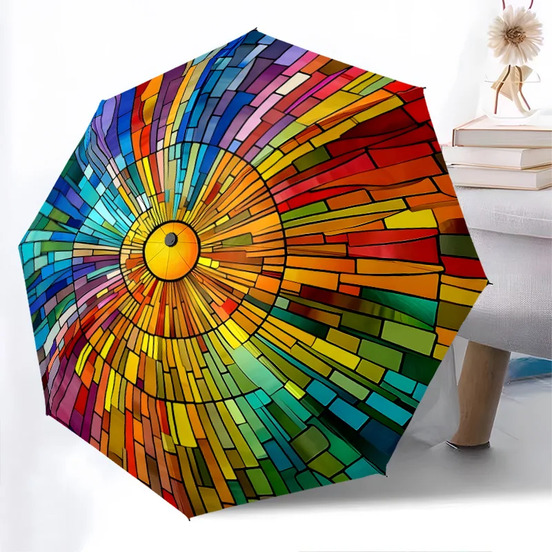 

Складной зонт из витражного стекла, модный автоматически открывающийся дизайн, 8, железные ребра, пластиковая ручка, складной солнцезащитный козырек, идеальные праздничные подарки