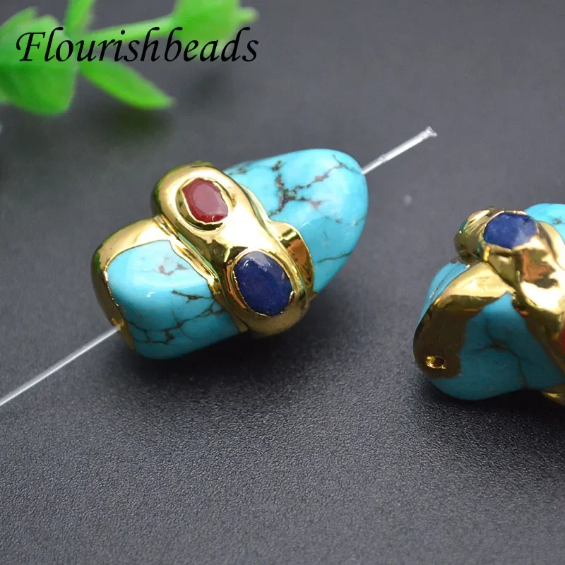 10pc Gold Color Plating Blue Howlite Turquoise Irregular Shape Stone Loose Beads for Jewelry Making