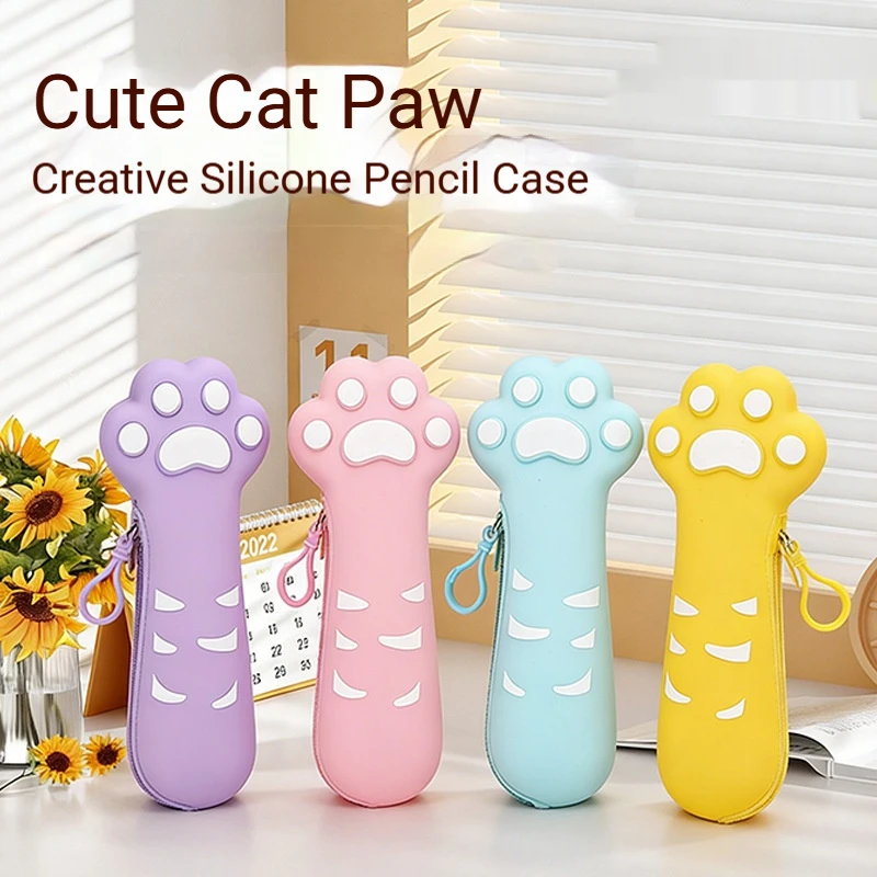 1/2 Piece Set with Random Colors, Cat Paw-Shaped Pencil Case for Primary and Secondary School Students, Large Capacity Pencil and Stationery Storage, Creative Food-Grade Silicone Pencil Case, Essential for Study and Office Storage, Cute Pencil Case