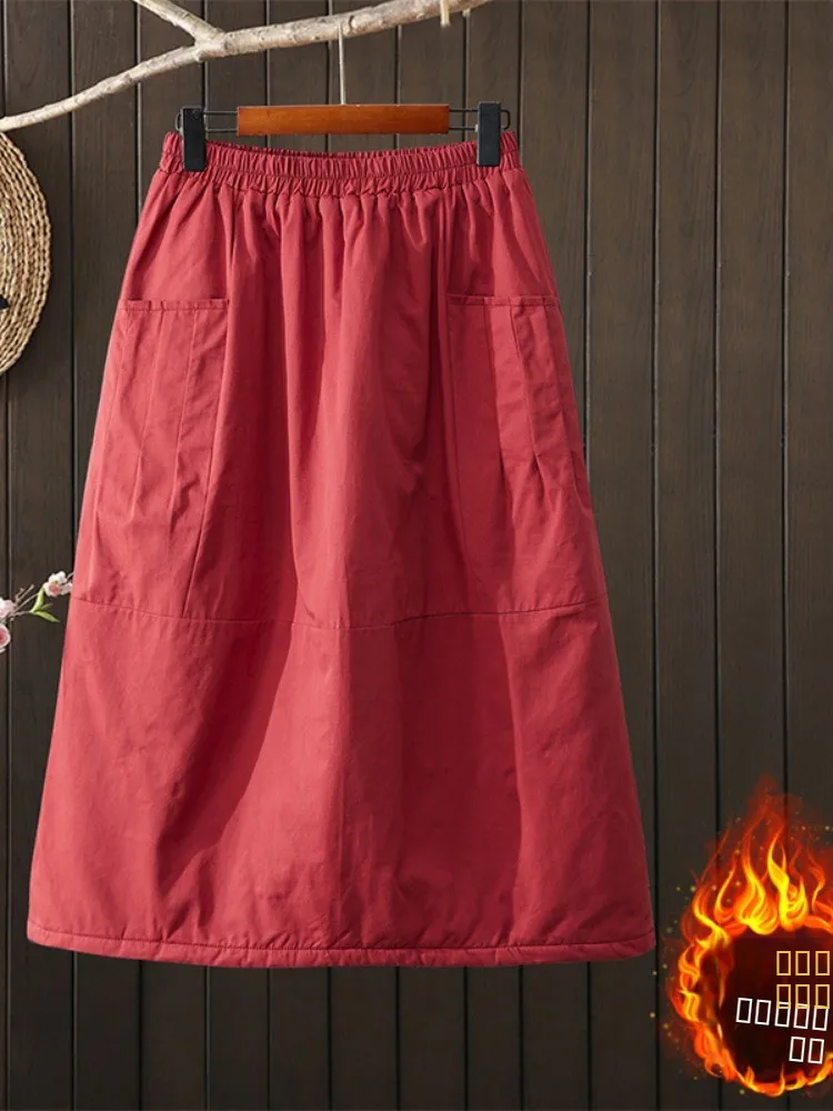 

Теплая хлопковая марлевая юбка А-силуэта, женская юбка-солнце средней длины с цветочным узором, винтажная, с завышенной талией, свободного кроя, для зимы