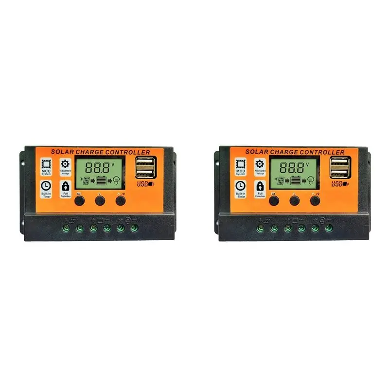 【LIMITED TIME DISCOUNT】2X 100A Solar Charge Controller With Adjustable LCD & USB Port For 12V/24V Systems