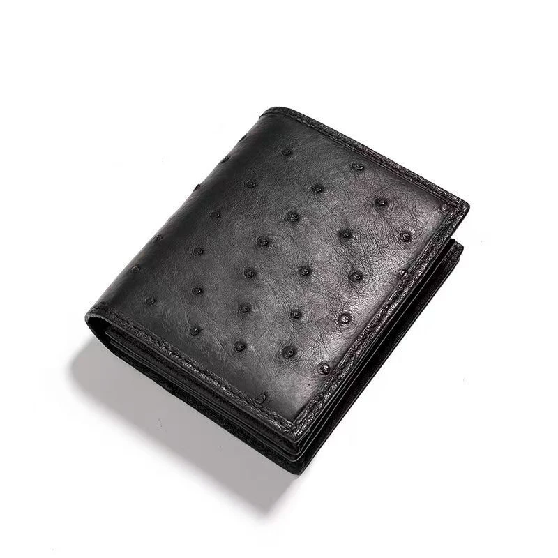 2026 New Fashion Real Men's Ostrich Leather Wallets Genuine Leather Short Organizer Wallet Boy Brand Luxury Card Holder Purse