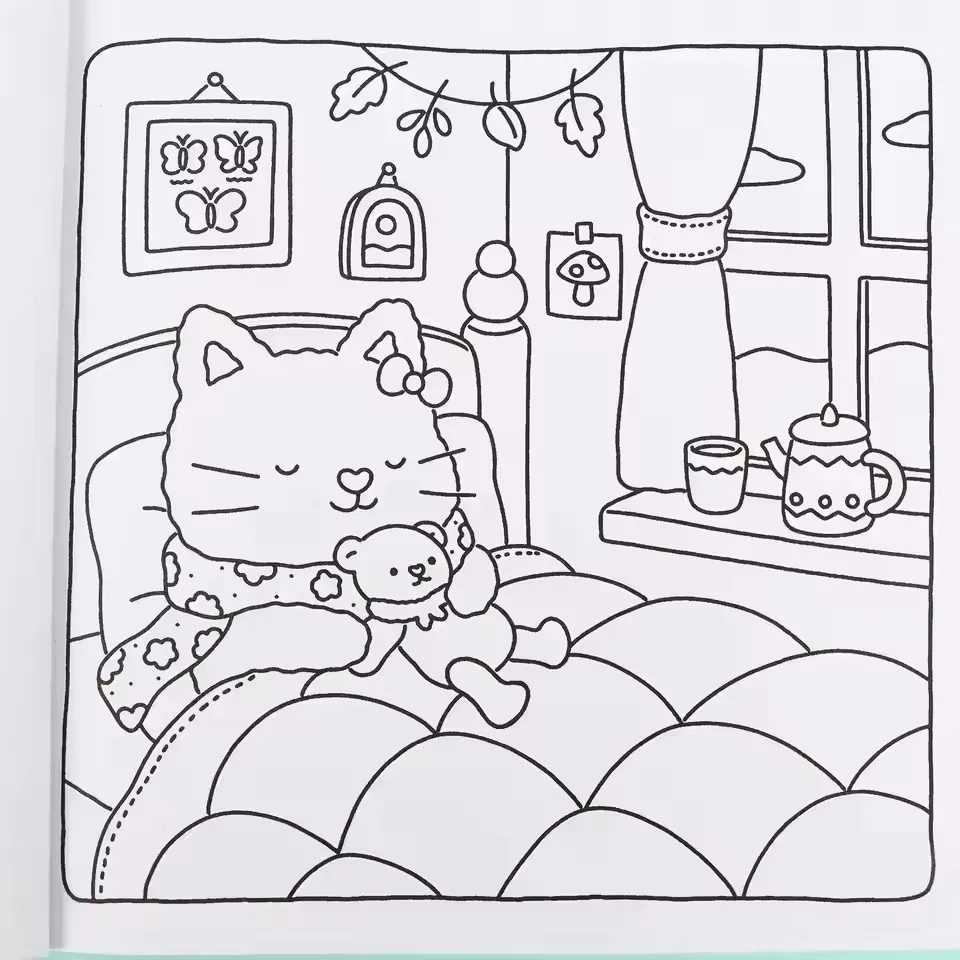 Fuzzy Hygge Adult Coloring Book - Super Cute Adorable Animal Cartoon Drawings Perfect Art Gift for Teens & Adults