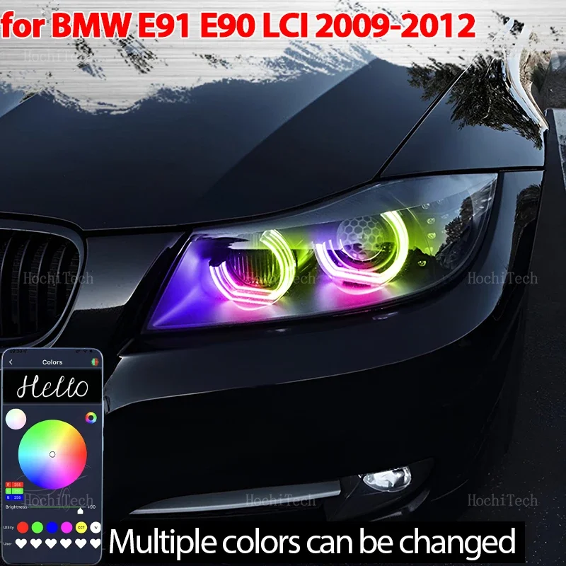 

For BMW 3 Series E91 E90 Facelift 2009-2012 Xenon Headlights RGB Dynamic Revolving Angel Eyes LED Sequential Flowing Rings