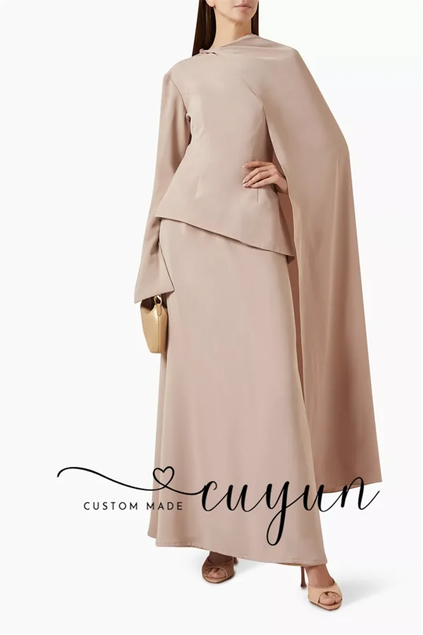 Cuyun personalizado cáqui modesto tornozelo comprimento vestido de baile mangas compridas elegante saudita feminino vestido de festa de casamento convidado wear