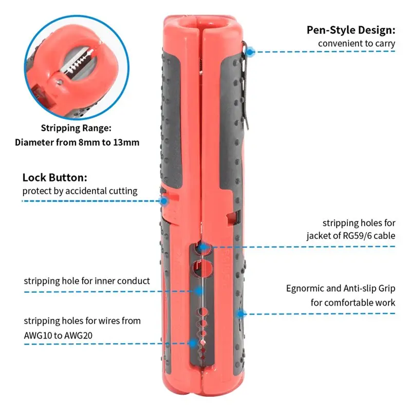 ABDJ-Multifunctional Wire Stripper Cutter Portable Pen Clip Design With Anti-Skid Handle For Electrical & Network Cables