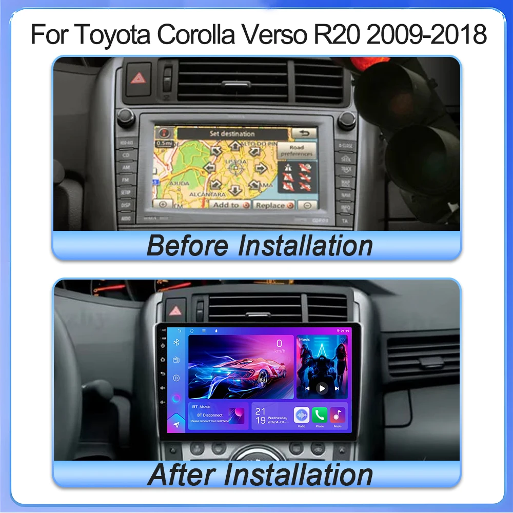 Android 16 For Toyota Corolla Verso R20 2009-2018 Carplay Stereo Car Radio Multimedia Video Player Car Screen 8 Core Navigation