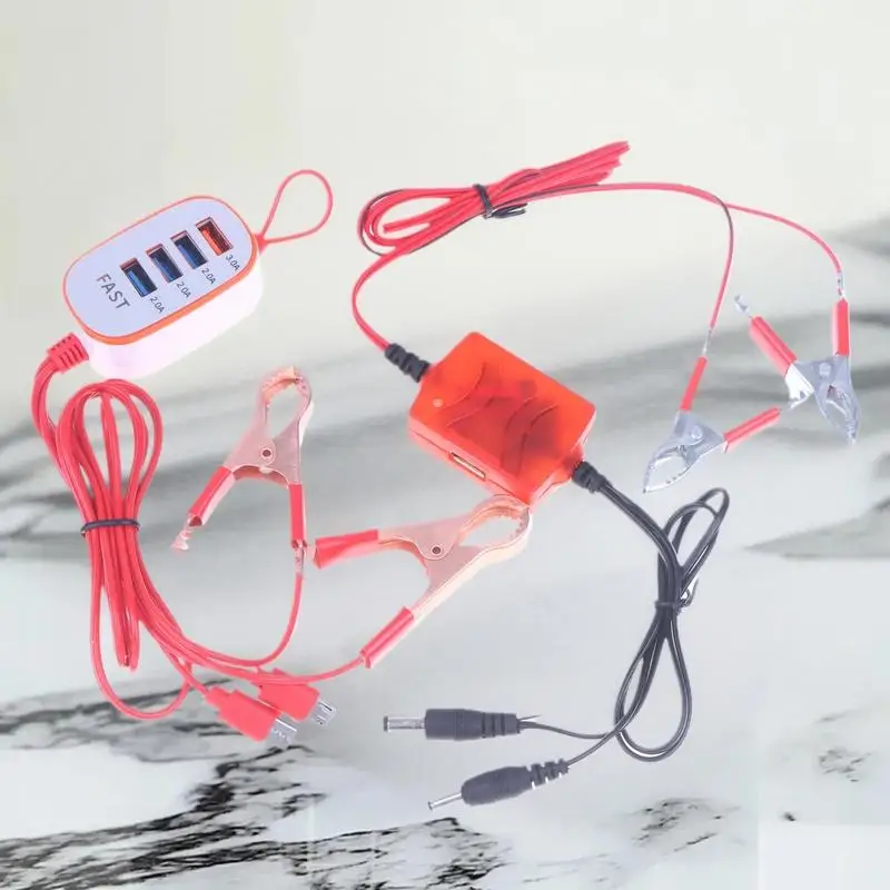 1Pcs Hanging Wire 3/4USB Clip Charger with Alligator Clip Dual Outlet EV Battery Charging Device