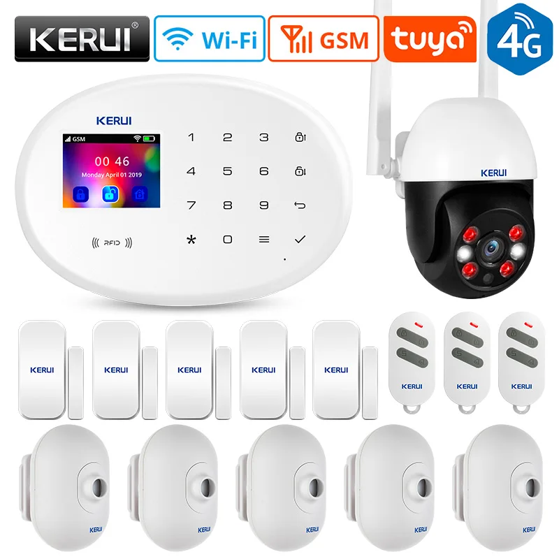 

KERUI Tuya Alarm System hikvision Smart Home Security Alarm surveillanc Remote Control with Door Sensor Motion Detector Siren