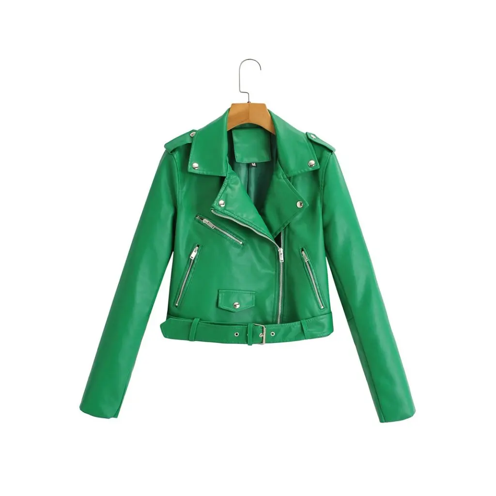 Damska skórzana kurtka, modna odzież wierzchnia, miękka skórzana krótka bluzka do noszenia na co dzień w stylu streetwear.